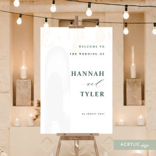 Panneau En Acrylique Elégant et moderne Mariage Accueil Texte vert