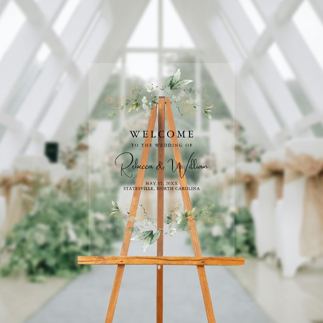 Panneau En Acrylique Elégant Eucalyptus Foliage Mariage Bienvenue (Elegant Eucalyptus Foliage Wedding Welcome Acrylic Sign)