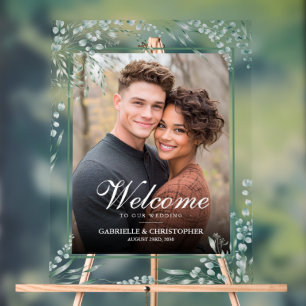 Panneau En Acrylique Elégant Eucalyptus Foliage Mariage Bienvenue Photo