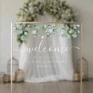 Panneau En Acrylique Elégant Eucalyptus Mariage de verdure Bienvenue