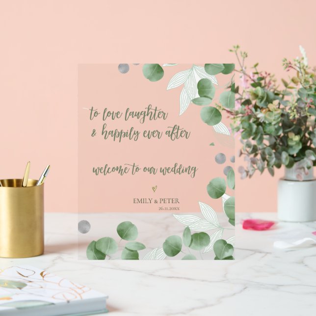 Panneau En Acrylique Elegant Eucalyptus Script  Bienvenue à notre maria (Mariage)