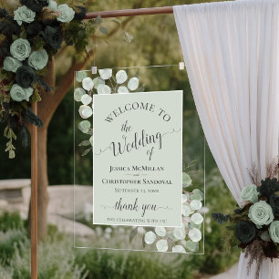 Panneau En Acrylique Élégant Eucalyptus Vert Sauge Mariage Bienvenue