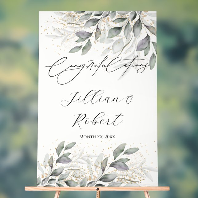 Panneau En Acrylique Elégant Feuille d'aquarelle Mariage Félicitations (Neutre)