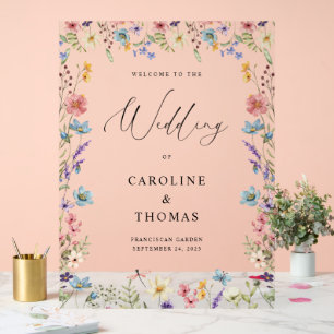 Panneau En Acrylique Élégant Fleur sauvage Bloom Mariage Bienvenue