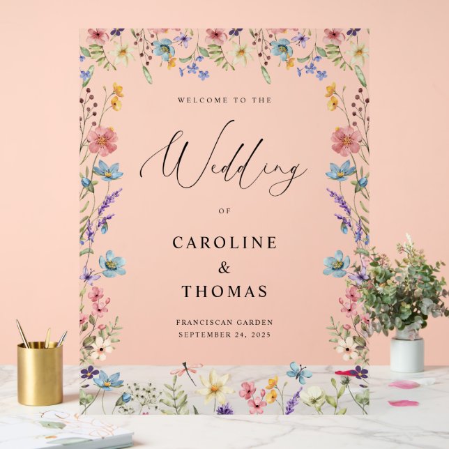 Panneau En Acrylique Élégant Fleur sauvage Bloom Mariage Bienvenue (Mariage)