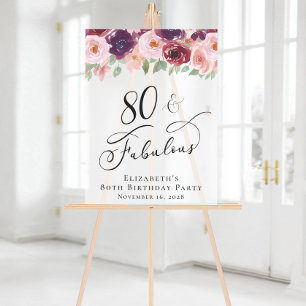 Panneau En Acrylique Elégant Floral 80e anniversaire fête Bienvenue Fro