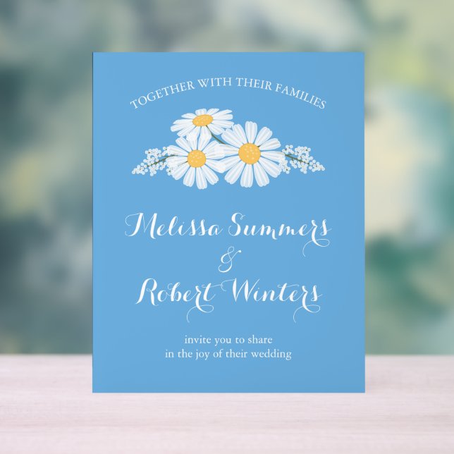 Panneau En Acrylique Elégant floral blanc Mariage bleu (Neutre)