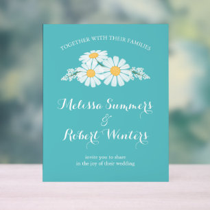 Panneau En Acrylique Elégant floral blanc Mariage Turquoise