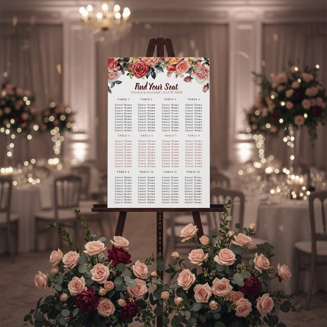 Panneau En Acrylique Elegant Floral & Gray Striped Wedding Guest Seatin (Créateur téléchargé)