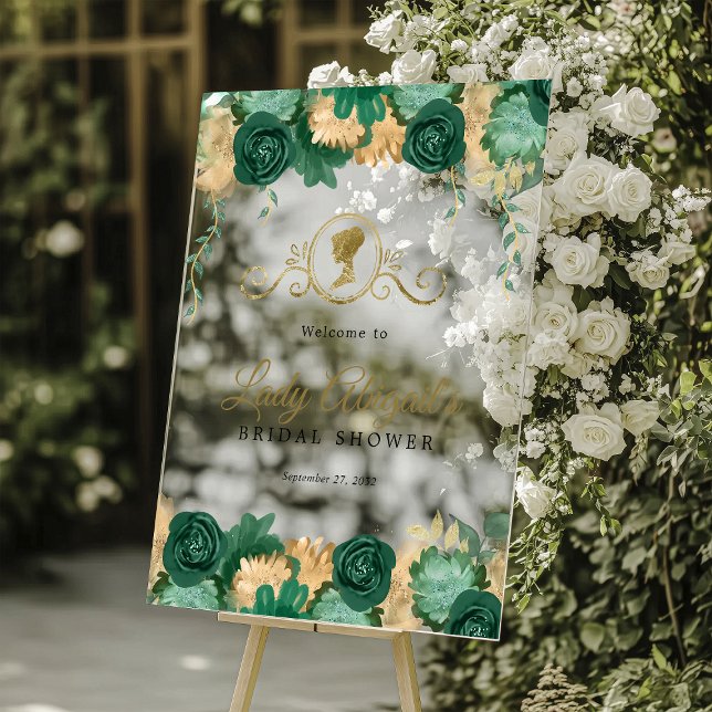 Panneau En Acrylique Élégant floral vert Shower de mariage victorien  (Créateur téléchargé)