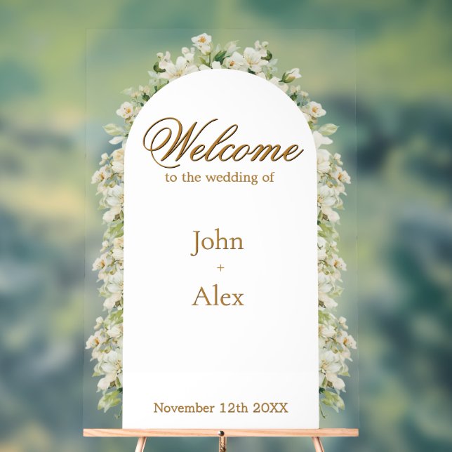 Panneau En Acrylique Elegant Floral Wedding Welcome Sign - Custom Made (Neutre)