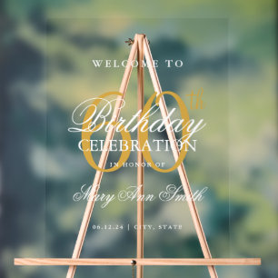 Panneau En Acrylique Elégant Gold 60th Birthday Party Welcome