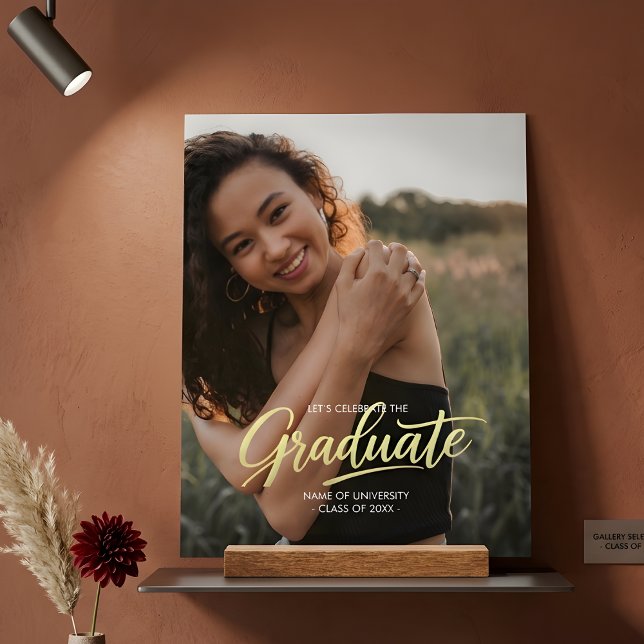 Panneau En Acrylique Elegant Gold Script Photo Graduation  (Créateur téléchargé)