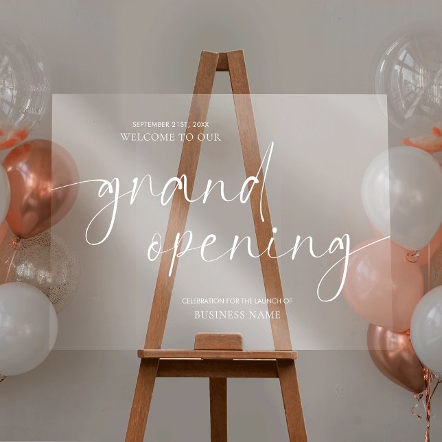 Panneau En Acrylique Elégant Grand Ouverture Transparente Bienvenue (Elegant business grand opening acrylic welcome sign *image is a mockup; easel is not included* )