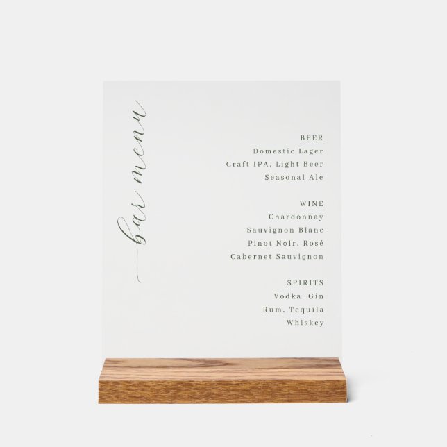 Panneau En Acrylique Elegant Gray Minimalist Bar Menu (Recto)
