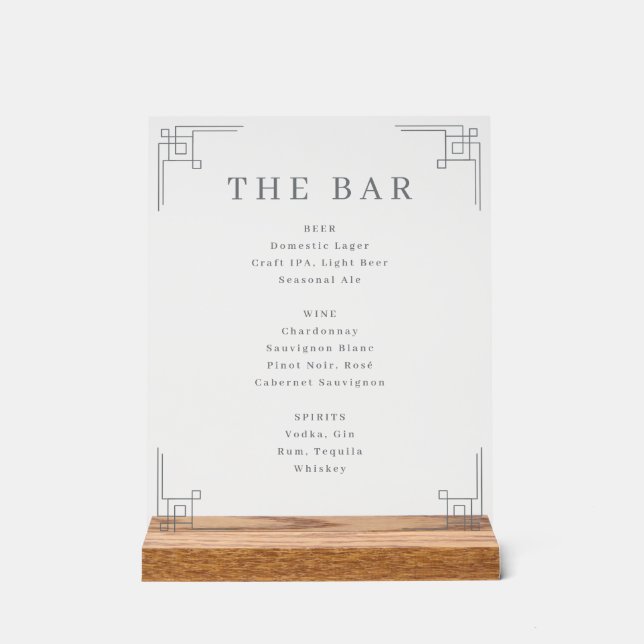 Panneau En Acrylique Elegant Grayscale Minimalist Bar Menu (Recto)