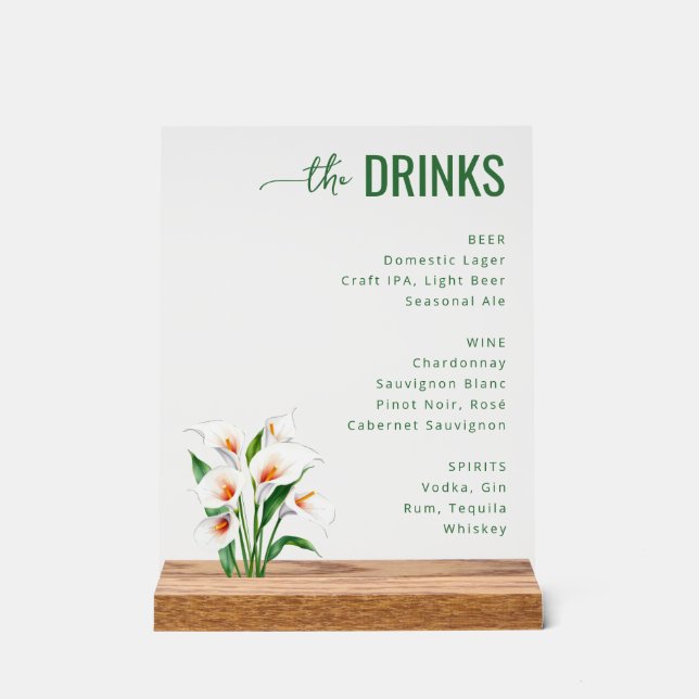 Panneau En Acrylique Elegant Green Floral Wedding Menu (Recto)