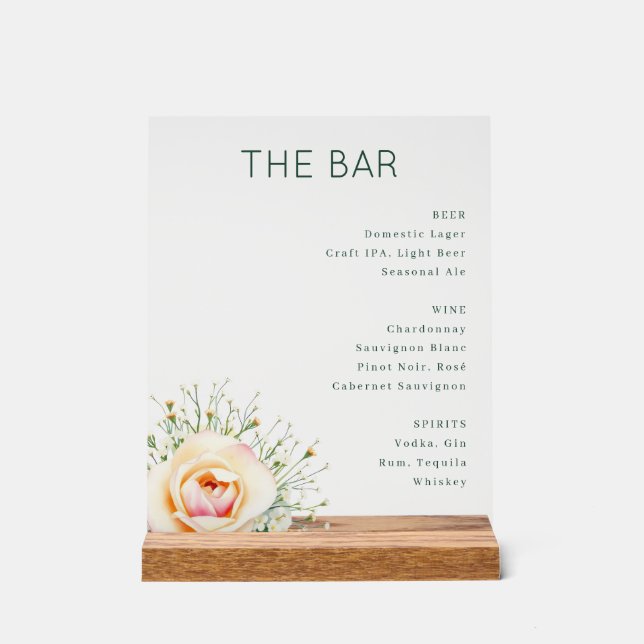 Panneau En Acrylique Elegant Green Minimalist Bar Menu (Recto)