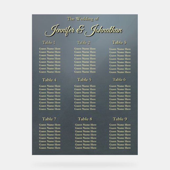 Panneau En Acrylique Elegant Grey Background Wedding Seating Chart (Recto)