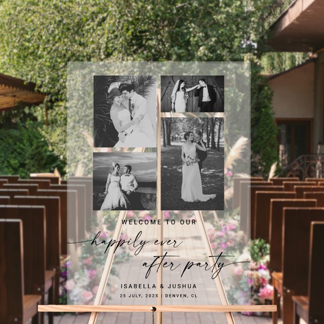 Panneau En Acrylique Elégant Happant Jamais Après Mariage de fête Bienv (Créateur téléchargé)