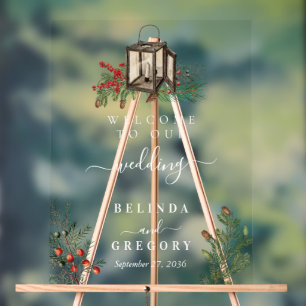 Panneau En Acrylique Élégant hiver Pins rustique Mariage de lanterne