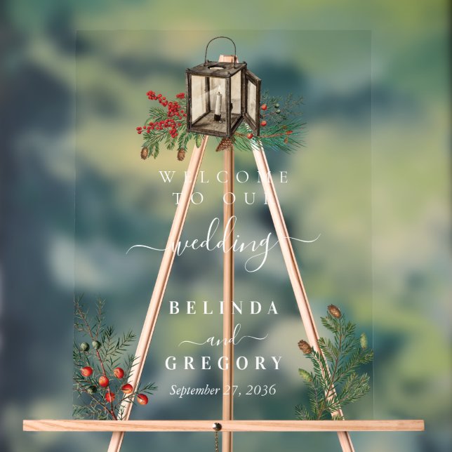 Panneau En Acrylique Élégant hiver Pins rustique Mariage de lanterne (Neutre)