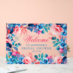Panneau En Acrylique Elégant Jardin Bleu Fête des mariées Florale Bienv