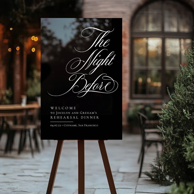 Panneau En Acrylique Élégant La Nuit Avant Le Dîner De Répétition (Black Rehearsal Dinner Welcome Sign)