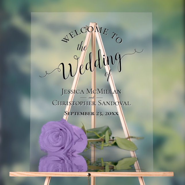 Panneau En Acrylique Elegant Lavender Purple Rose Chic Wedding Welcome (Neutre)