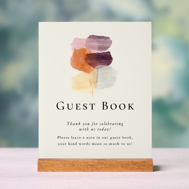 Panneau En Acrylique Élégant livre d'hôtes Mariage de feuilles d'automn (Neutre)