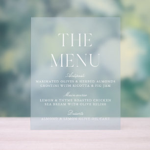 Panneau En Acrylique Élégant Mariage Acrylique Bleu Lumière Menu Signer