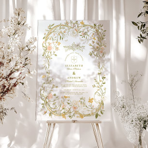 Panneau En Acrylique Élégant Mariage de cadre de verdure et de fleurs