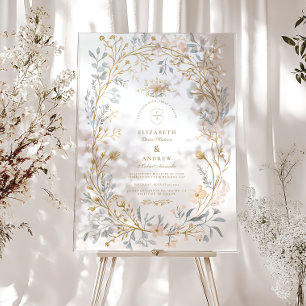 Panneau En Acrylique Élégant Mariage de crête florale neutre