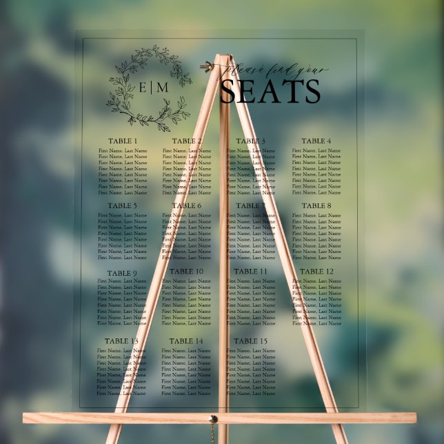 Panneau En Acrylique Elégant Mariage de Monogramme de poitrine noire (Neutre)