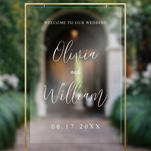 Panneau En Acrylique Élégant Mariage de script Bienvenue transparent