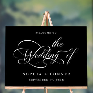 Panneau En Acrylique Élégant Mariage de script de charme Bienvenue Noir