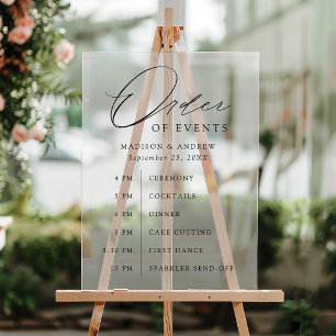 Panneau En Acrylique Elégant Mariage de script noir Ordre des événement