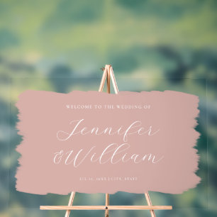 Panneau En Acrylique Élégant Mariage de script Welcome Paint Blush