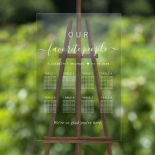 Panneau En Acrylique Élégant Mariage de table 8 Script blanc