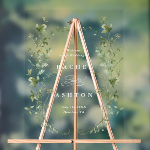 Panneau En Acrylique Élégant Mariage Fleur sauvage Bienvenue