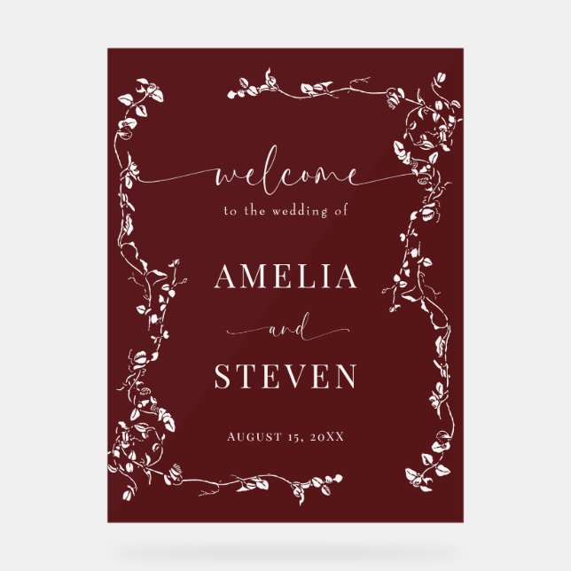 Panneau En Acrylique Élégant Mariage floral (Recto)