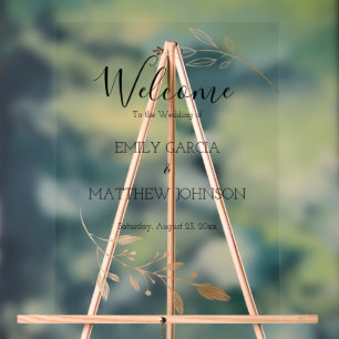 Panneau En Acrylique Élégant Mariage floral botanique Gold Foil