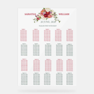 Panneau En Acrylique Élégant Mariage Floral Bourguignon et Rouge Foncé