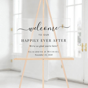 Panneau En Acrylique Élégant Mariage Heureux Pour Toujours Bienvenue