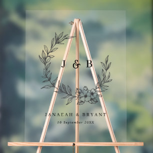 Panneau En Acrylique Élégant Mariage noir de couronne fleurie