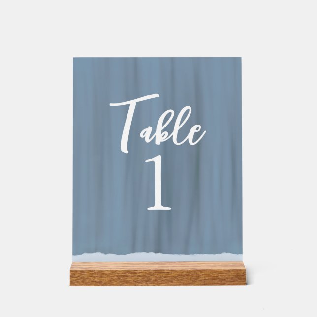 Panneau En Acrylique Élégant Mariage peint bleu ardoise Numéro de table (Recto)