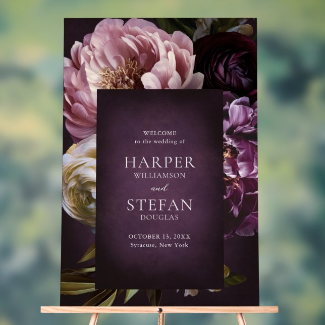 Panneau En Acrylique Elegant Maximalist Floral Wedding Welcome Sign (Neutre)