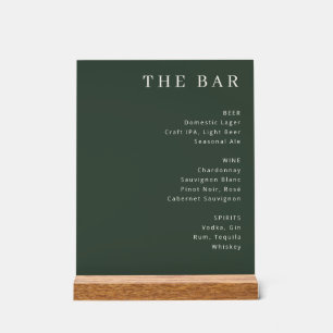 Panneau En Acrylique Élégant Menu Minimaliste de Bar en Vert Foncé
