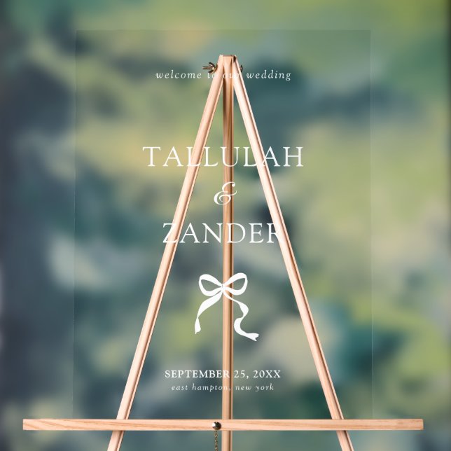 Panneau En Acrylique Elégant minimal Bow Mariage Welcome (Neutre)