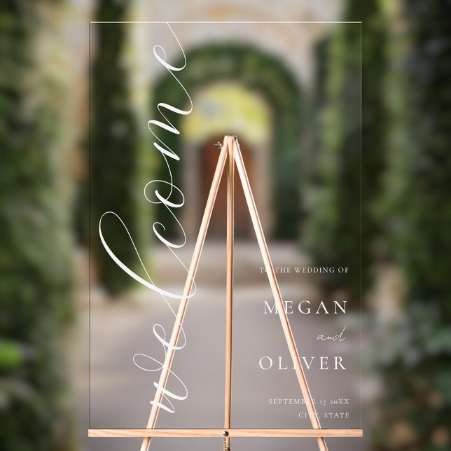 Panneau En Acrylique Élégant minimal Script Transparent Mariage Welcome (Créateur téléchargé)